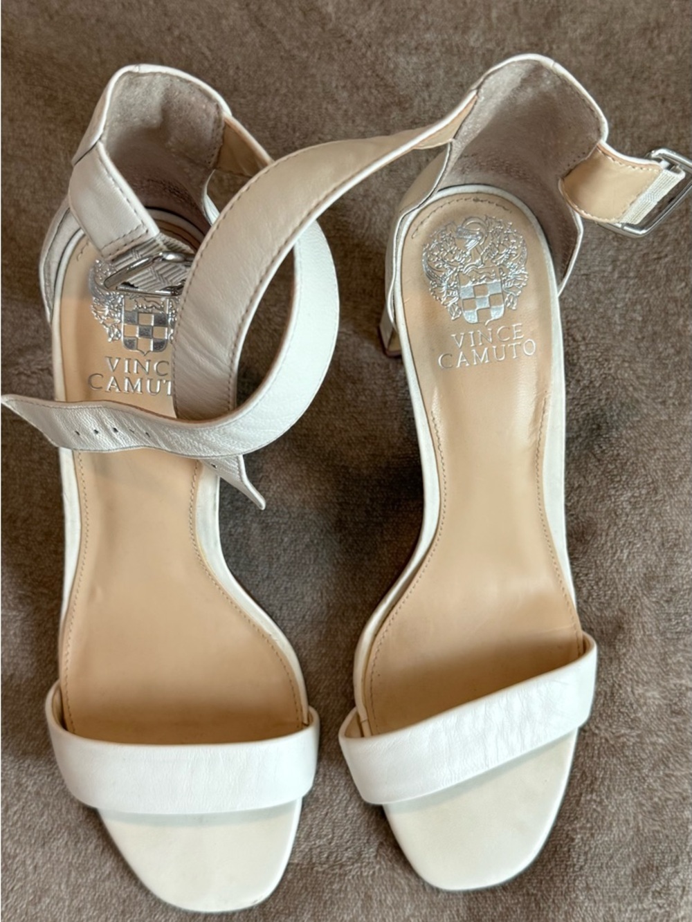 Vince Camuto Cream Leather Open-Toe Ankle Strap Sandals
